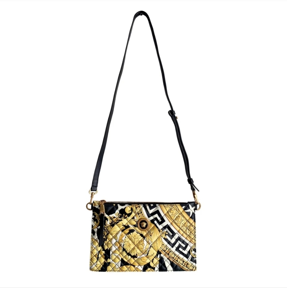 Versace Barouqe Icon Quilted Lamb leather Gold and Black Crossbody Pouch Bag